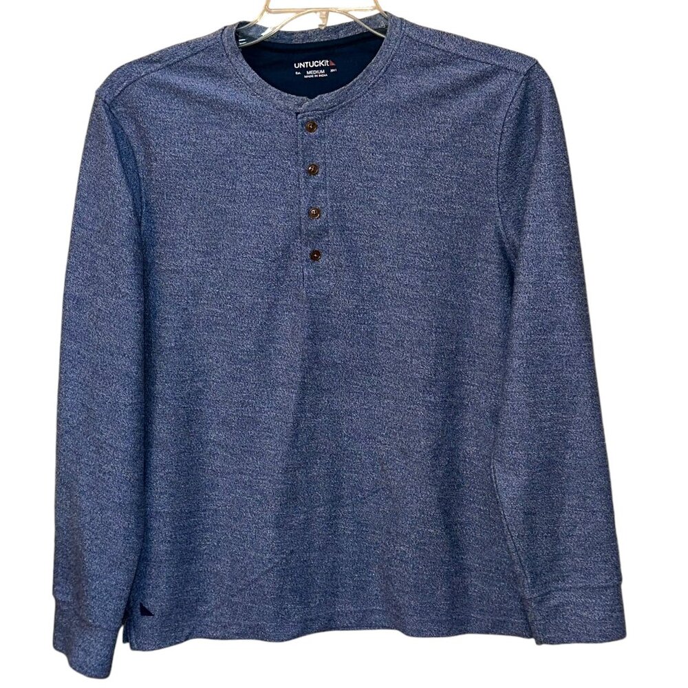 UNTUCKit Urey Henley Long Sleeve Pullover Sweater Shirt Size Medium Blue 40983